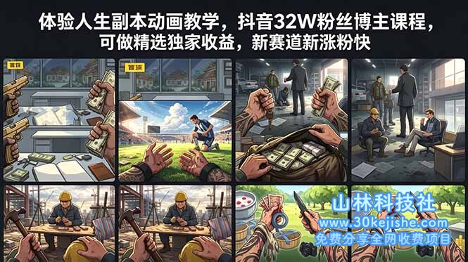 （第138期）体验人生副本动画教学， 抖音32W粉丝博主课程，可做精选独家收益，新赛道新涨粉快！-山林科技社