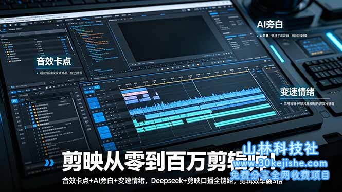 （第69期）剪映从零到百万剪辑师！音效卡点+AI旁白+变速情绪，Deepseek+剪映口播全链路，剪辑效率翻3倍！-山林科技社
